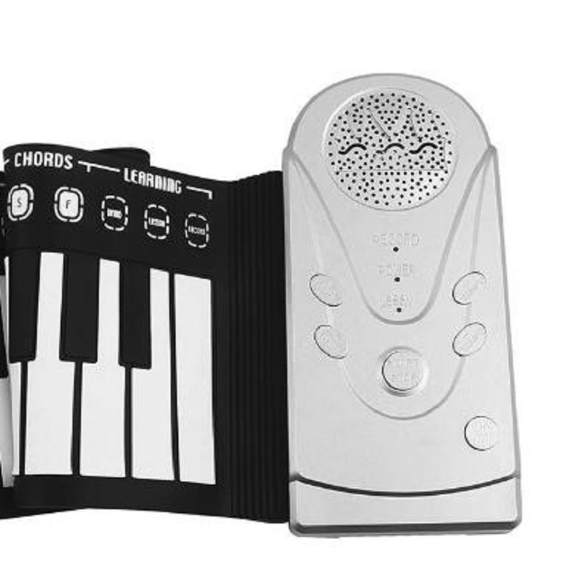 Silicone Hand Electronic Roll Piano, 49 Keys, Digital Portable Learning Instrument Music Midi Controller Keyboard, Black and Whi