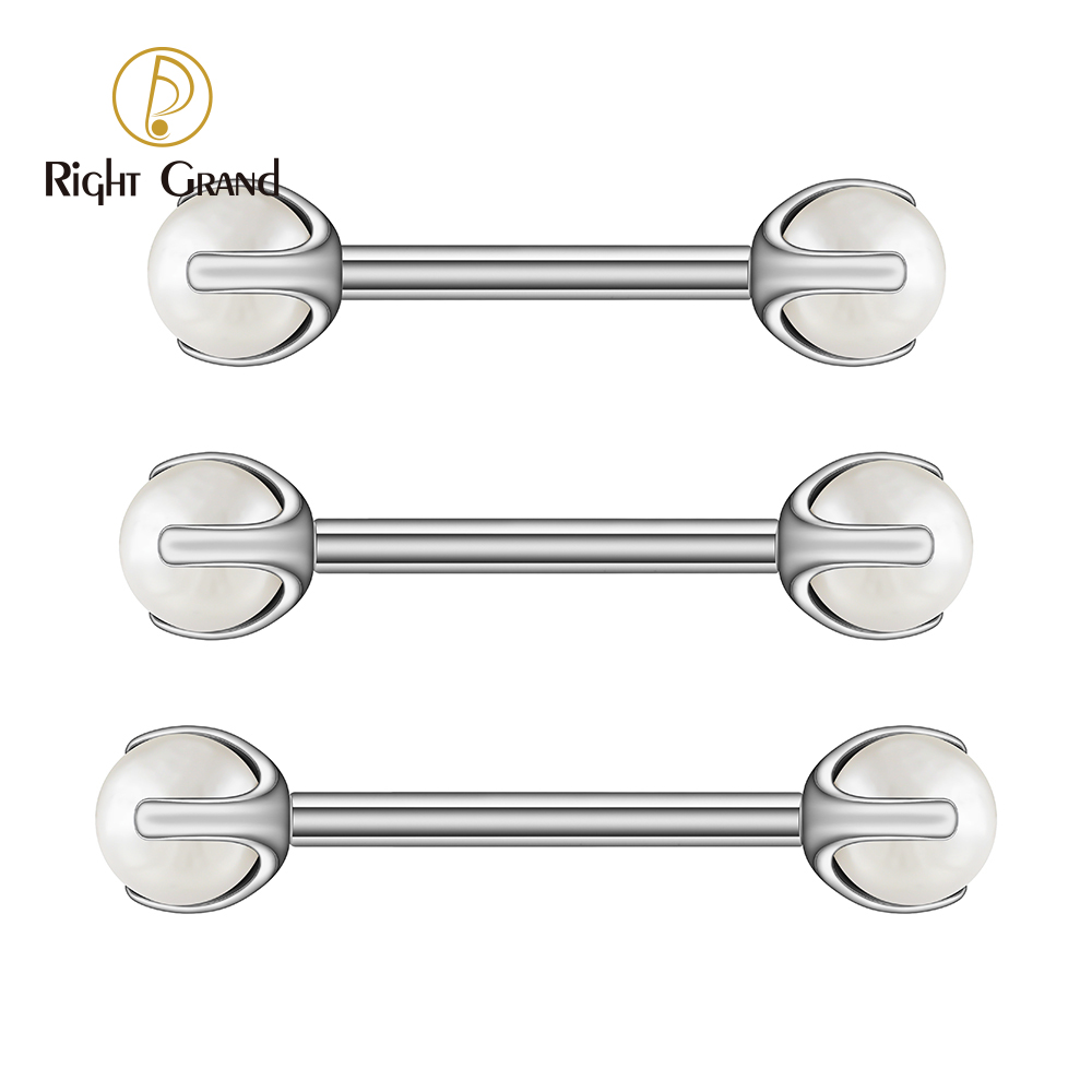 F136 ASTM Right Grand Titanium Internally Threaded Nipple Straight ddmysmile Barbell With 5Mm White Pearl 14G Tongue Ring Nipple Piercing Smile