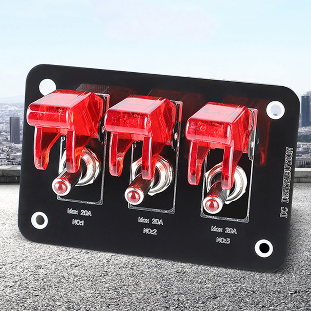 36W QC 3 Gang Heavy Duty Rocker Toggle Switch Panel 12V 20A Red Cover ON/Off 2Pin Automotive Car Marine Boat RV Camper Pre-Wired
