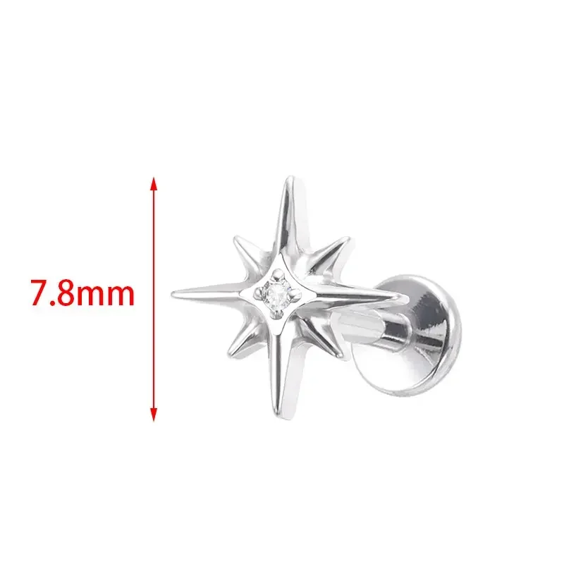 G23 Titanium Piercing 16G Sparkling CZ North Star Stud Earring Labret Cartilage Tragus Helix Conch Lobe Piercing Body Jewelry