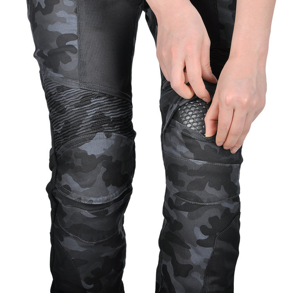 Women Motorcycle Riding Pants with 4 XUpgrade CE Armor Blue Camouflage Street Bike Motorcross Racing Jeans Protective Chaps Pant