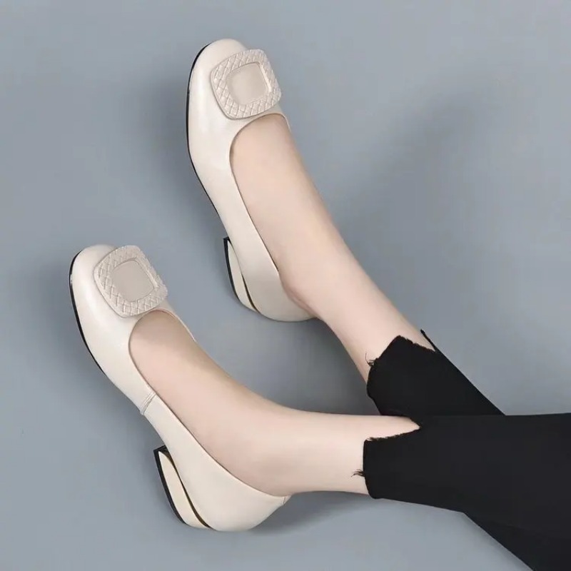 2025 new Pu Soft Women's Low Heel Shallow Mouth All-match Comfortable Pumps Thick Heels Ladies Work Small Leather Shoes c91d mps s