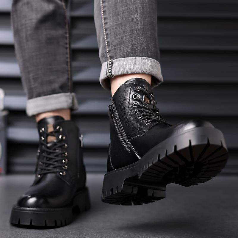 winter Autumn classic warm snow thick soles non-slip work boots men's outdoor casual big head leather shoes 4c81