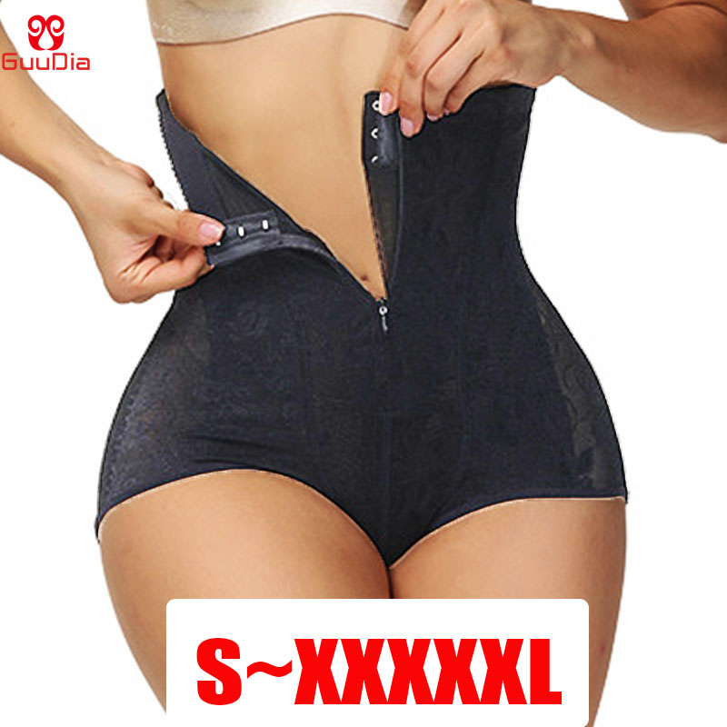 GUUDIA Hook Zipper Tummy Control Panties High Waisted Butt Lifting Mesh Sexy Butt Lift 5XL Underwear Waist Cincher Lace Jacquard