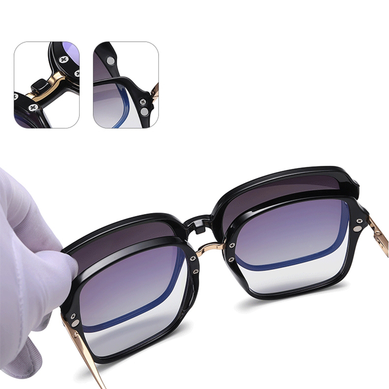 Pink 2 in 1 Magnet Square Sunglasses Women Trendy Polarized Ladies Sunglasses Big Clip On Anti Blue Light Transparent Glasses
