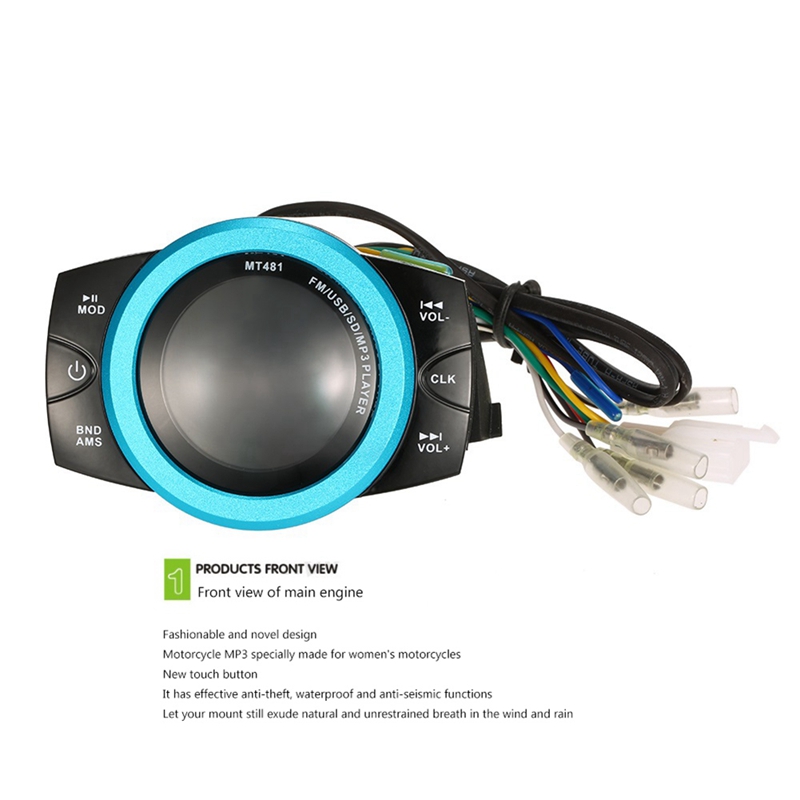 Motorcycle Audio Sound System Stereo Speaker Scooter FM Radio Bluetooth USB MP3 Music Player Anti-Theft Remote Control