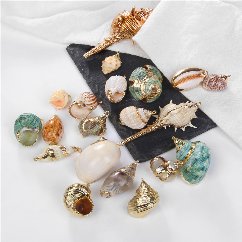 10Pcs Natural Shell Beads Pendant Sea Beach Conch Charm Beads Loose Spacer Beads For Jewelry Making Bracelet Crafts Accessories