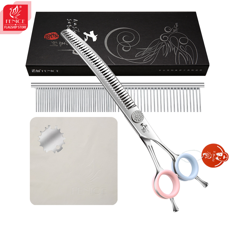 Fenice Grooming Scissors Diamond Screw 7/7.5/8 Inch Professional Curved Chunker Scissors Thinner Shears for Pet Beautician Tools