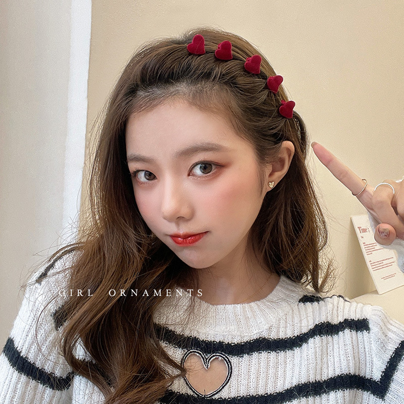 5-10Pcs Black Red Heart Flower Matte Small Hair Claws Mini Velvet Girls Clips Kids Hair Accessories Styling Hairpins Tool Women