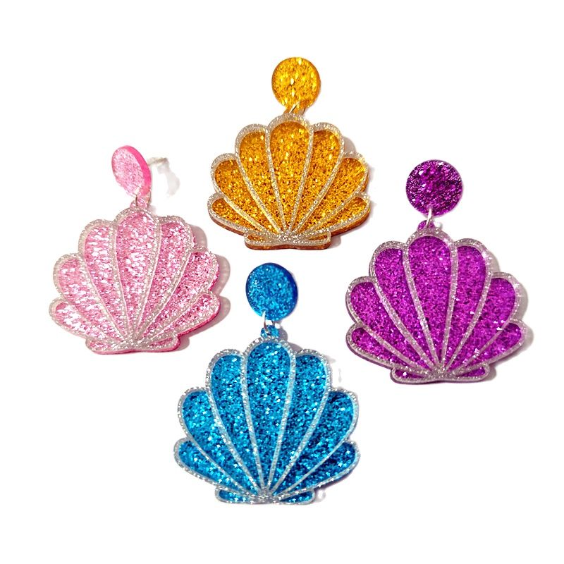 KUGUYS Cute Acrylic Jewelry Shell Drop Earrings for Girls Women Glitter Purple Pink Blue Gold Color Trendy Accessories