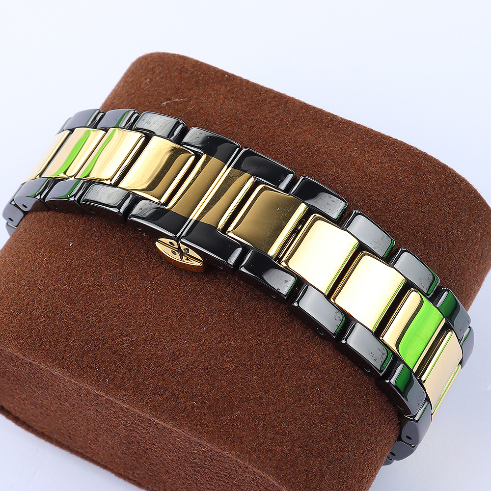 18 20 22mm Luxury Universal Ceramic Band Black With Rose Gold Men's Ladies Watch Strap Bracelet Belt Watchband Polish never fade