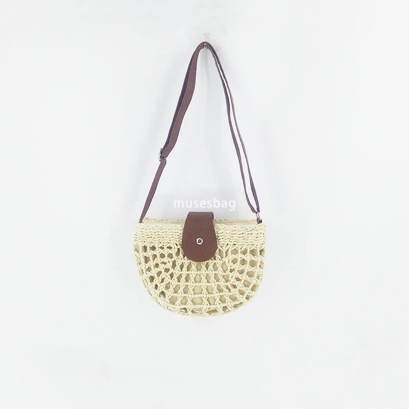 Designer Ms. High Quality Grass Woven Bag Paper Rope Hollow Small Half Round Practical Multi functional Woven Shoulder Bag Small Fresh Leisure Vacatio