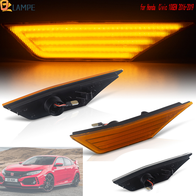 2Pcs Turn Signal Side Marker Light Amber For Honda Civic 10th Gen Sedan Coupe Hatchback Repeater Indicator 2016 2017 2018 2019