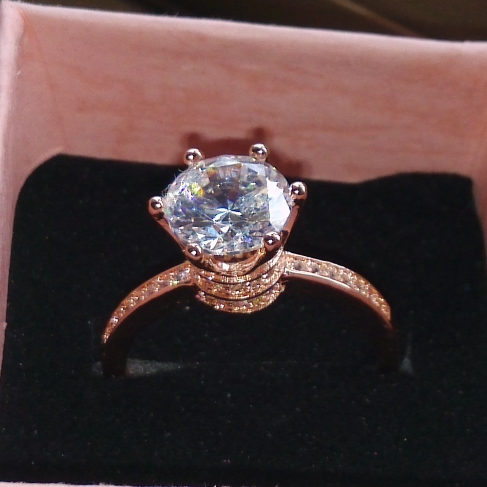 Wholesale Professional Women Luxury Jewelry Solitaire 925 Sterling Silver AAA CZ stones Rose Gold Wedding Ring Gift Size 5-10