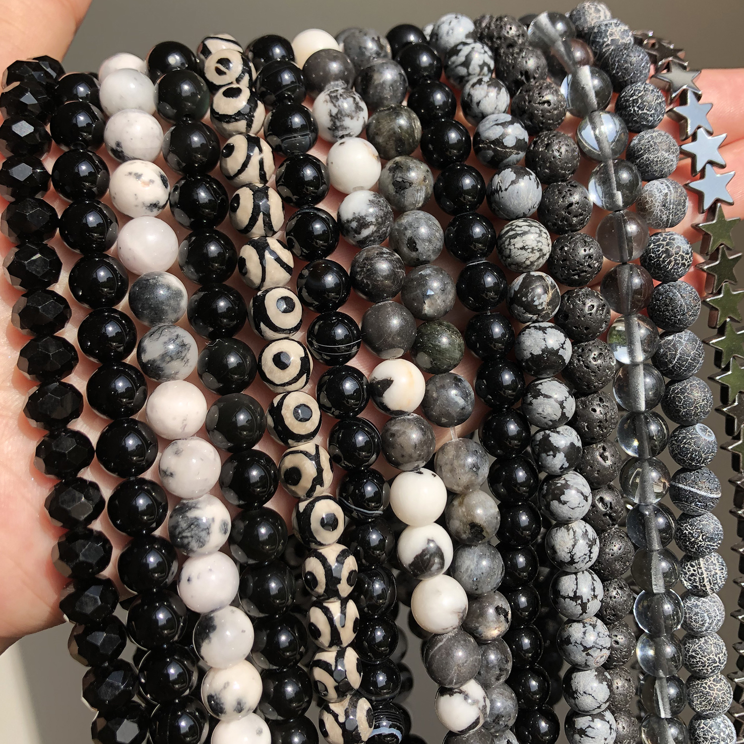 Natural Stones Black Agates Hematite Cat Eye Loose Spacer Round Mineral Beads for Jewelry Making Needlework Diy Bracelets 15''