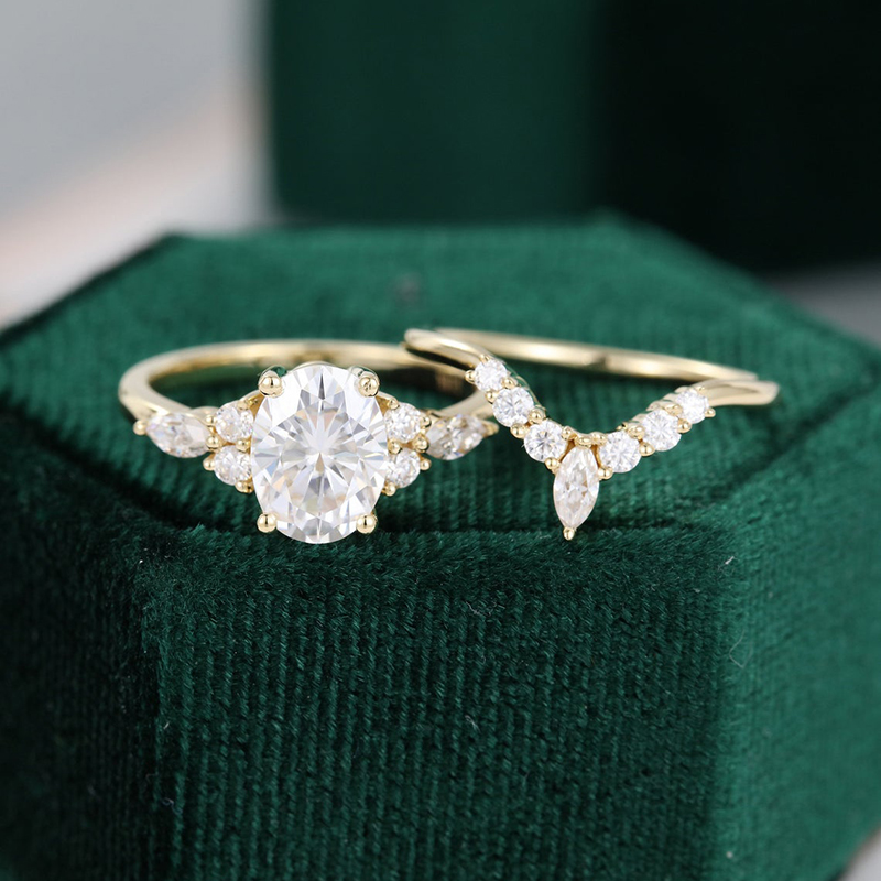 CxsJeremy 14K Rose Gold Bridal Set 1.5ct Oval Cut 6*8mm Moissanite Engagement Ring Wedding Band Women Antique Rings
