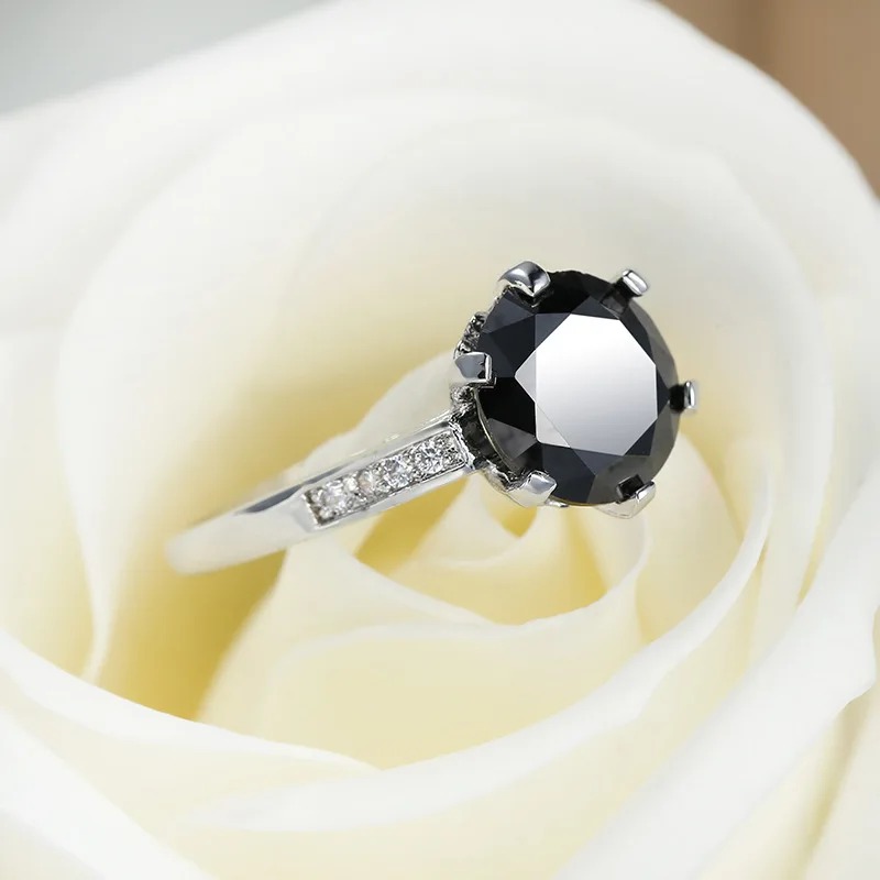 New 925 silver Vintage Solitaire Round Natural Black Stone Ring for Women Fine Jewelry Anniversary Gifts Wholesale