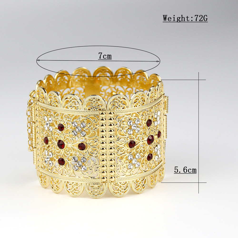 Sunspicems Gold Color Algeria Bangle Big Size For Women Crystal Flower Cuff Bracelet Ethnic Morocco Bride Wedding Jewelry