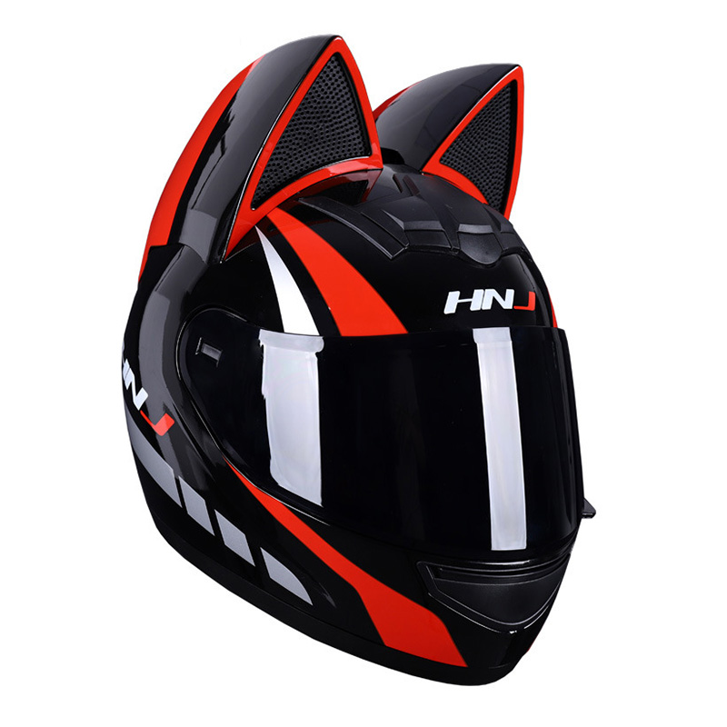 Motorcycle Helmets Men Women Cat Ear Helmets Full Face Helmet with Black Lens Four Seasons Moped Scooter Riding Motocross Helm