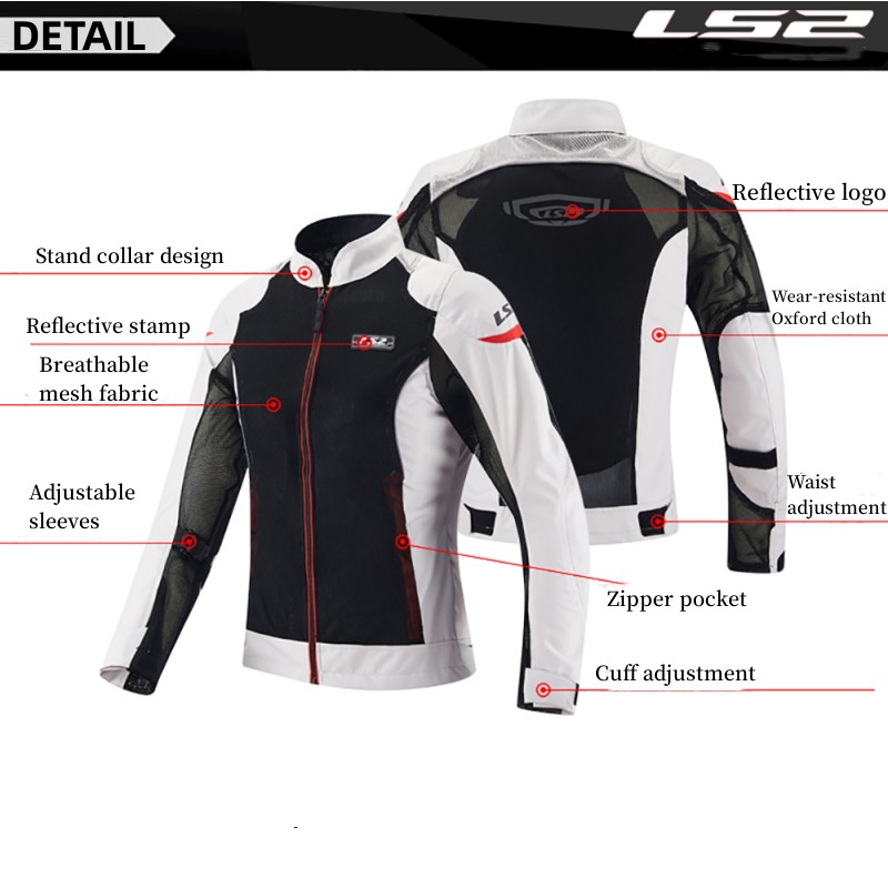 LS2 Summer Polyester Motorcycle Jacket Armor Men CE Certified Motorcyclist Racing Jacket Clothing Women Motocross Body Armor