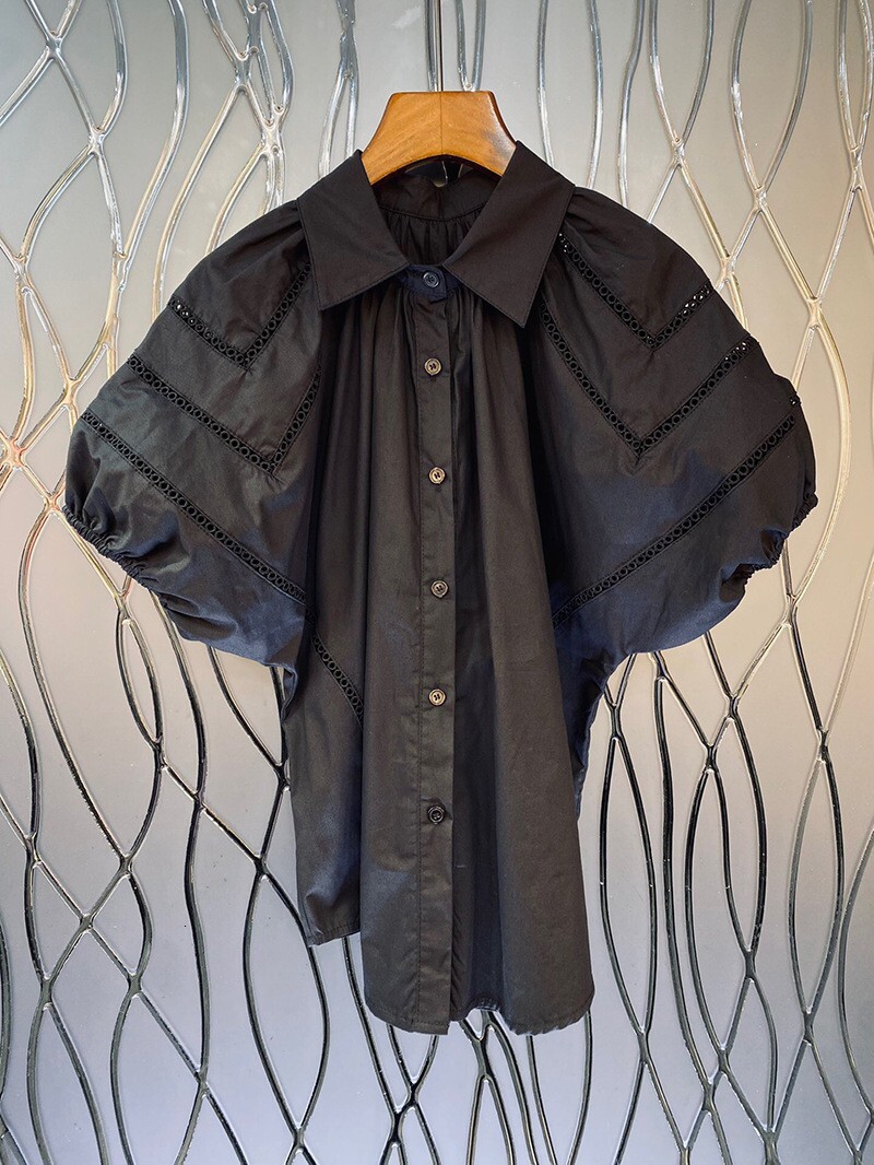 tops t shirt women tops women clothes Lapel Neck Spandex Striped Casual womens tops shirts women European women's breasted hollow bubble short sl