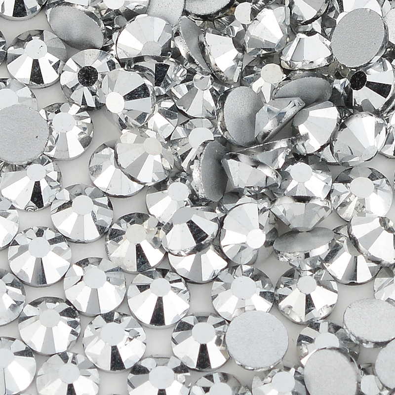 SS3-SS34 Silver Glass Flatback Rhinestone Glitter Round Silver Bottom Glue On Crystal Stones for DIY Crafts Nail Art Decoration