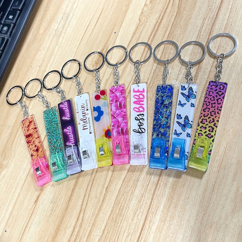 Cute Credit Card Puller Acrylic Debit Bank Card Grabber for Long Nail ATM Keychain Cards Clip for Long Nails Key Rings