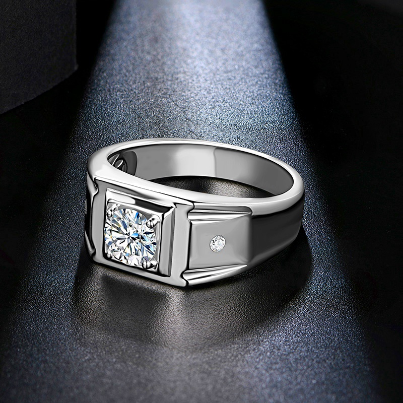 ATTAGEMS 1CT D Color 6.5mm Moissanite Diamond Men Ring Design Men Ring 100% 925 Sterling Silver Party Ring Father's Day Gift
