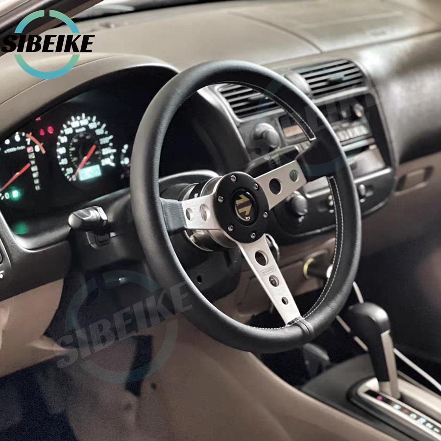 JDM Universal 14inch 350mm Racing Steering Wheel Flat Dish Leather Modified Car Sports Steering Wheel