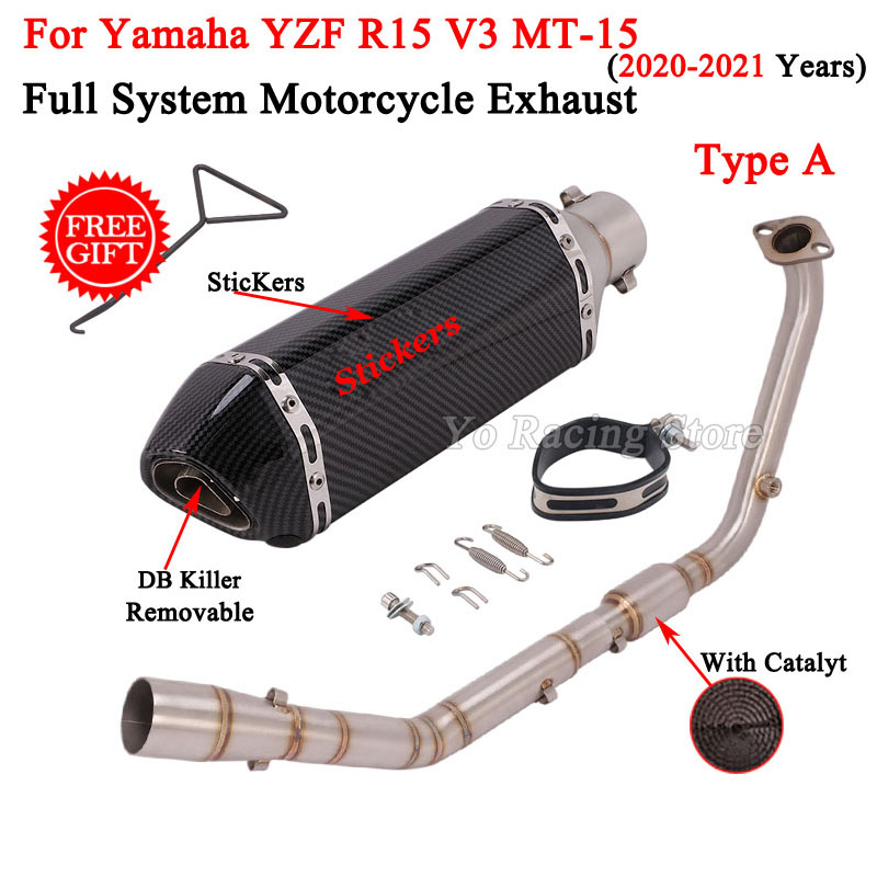 For Yamaha YZF R15 R125 V3 V4 MT15 MT-15 MT125 2020 - 2021 Motorcycle Exhaust Escape System Muffler Front Link Pipe DB Killer