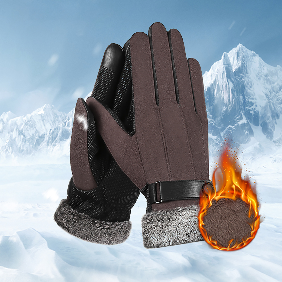 BISON DENIM Men's Winter Gloves Touch Screen Warm Fleece Autumn Winter Gloves for Men Outdoor Sport Skiing Hiking Gloves S036
