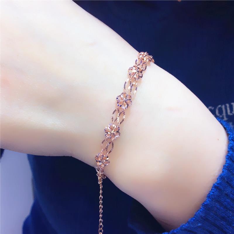 Ladies' Jewelry Pure Russian 585 Purple Gold New Shiny Hollow Flower Piece Bracelet 14K Rose Gold Western Style