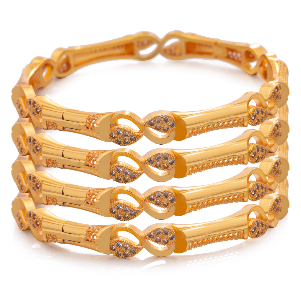 4pcs/Lot Trendy Dubai Ethiopian Rhinestone Gold Color Bangles For Women Girls Wife African Arab Ramadan Wedding Bracelet Jewelry