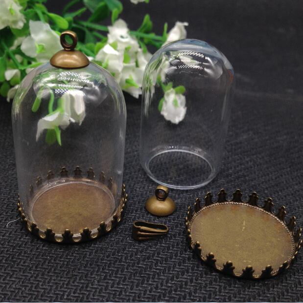 10set/lot--25*38mm Bell jar shape tube clear glass bubble bottle & tray & top connector--for DIY necklace accessories finding