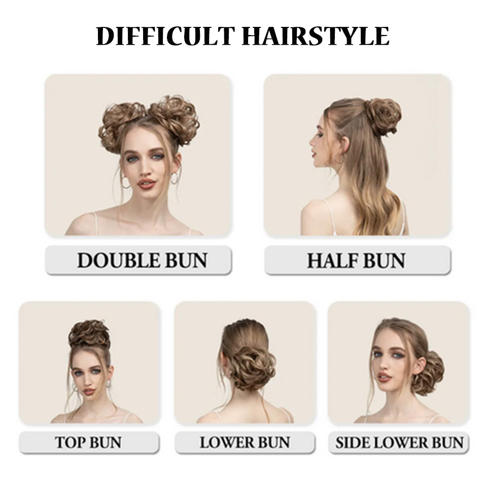 100% Human Hair Bun Extensions Messy Curly Elastic Hair Scrunchies Hairpieces Natural Wavy Curly Bun Hair Pieces for Women