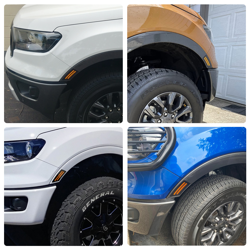 For Ford Ranger Tremor XL XLT Lariat 2019-2022 Clear & Smoked Lens Front LED Side Marker Lamp Amber Side Fender Lights