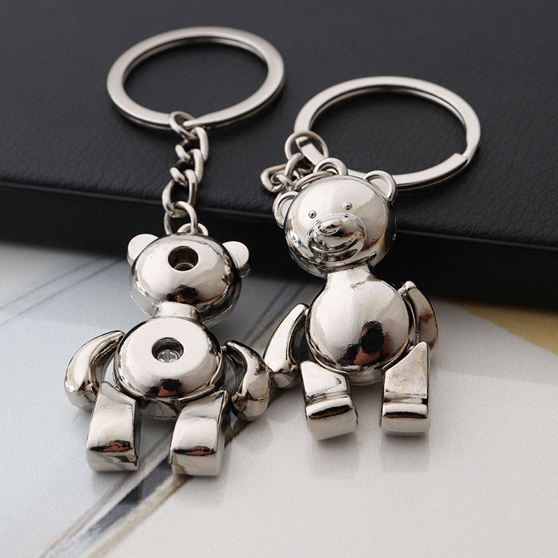 Flexible Metal Teddy Bear Pendant Keychain for Women Men Punk Alloy Charm Accessories Girls Animal Keyring Jewelry Birthday Gift