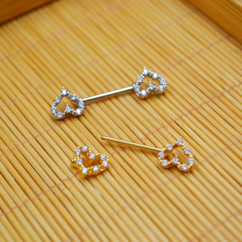 Lot10pcs Body Jewelry Piercing Heart Shine CZ Gems Straight Barbells Nipple Bar Piercing 16G~1.2mmx14MM
