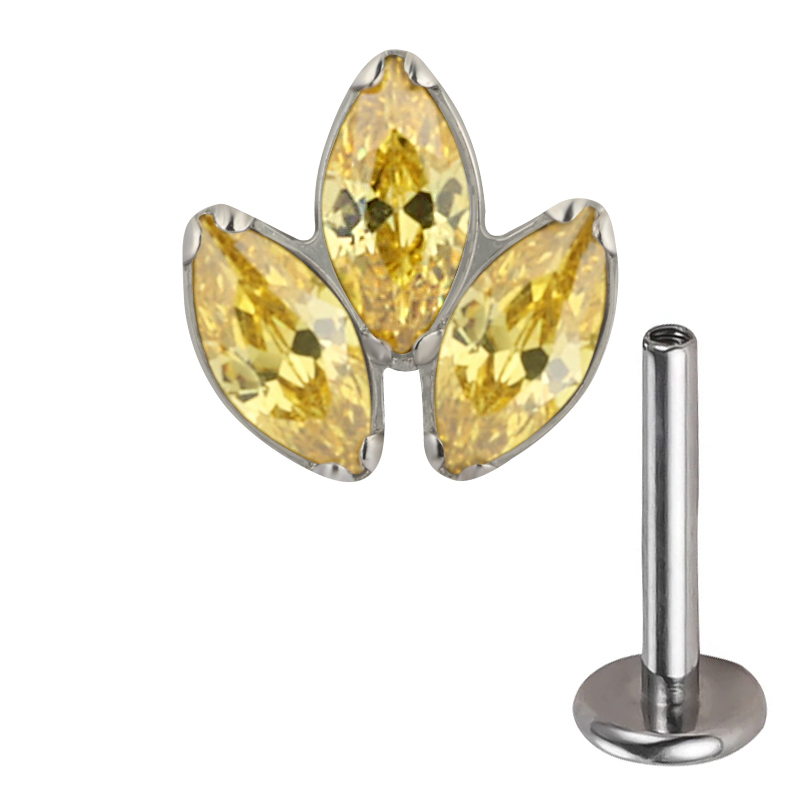 ASTM F136 Titanium Top Threaded Labret Studs Tragus Earrings Lip Tongue Stud Piercing Jewelry EAR PIERC Triangle zirconia Paved
