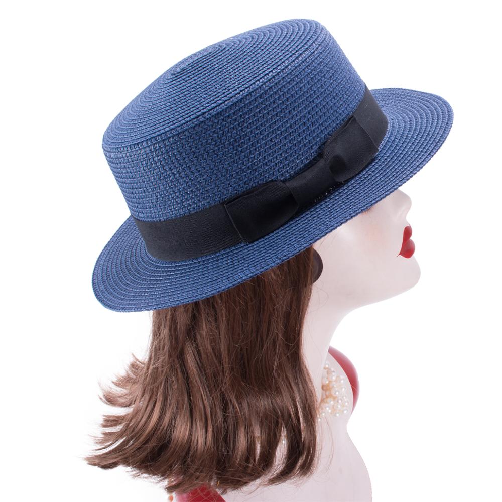 Lawliet Lady Straw Bowler Boater Sun Hats Round Flat Cap Summer Beach Cap Sailor Trilby Cap A456