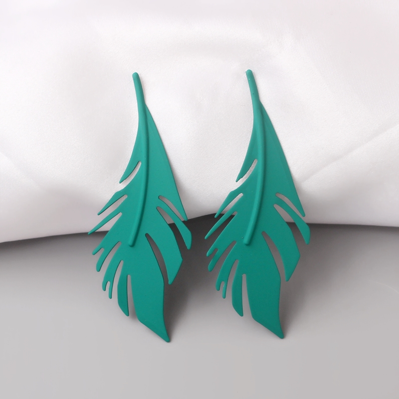Big Leaf Dangle Earrings For Women Vintage Metal Green Red Color Exaggerated Long Feather Aretes Brincos Wedding Party Jewelry
