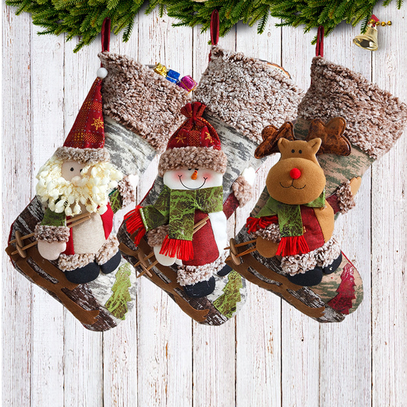 1pc New Christmas Children's Socks Gift Bag Atmosphere Ornaments Large Christmas Socks Gift Candy Socks Surprise Party Hangings