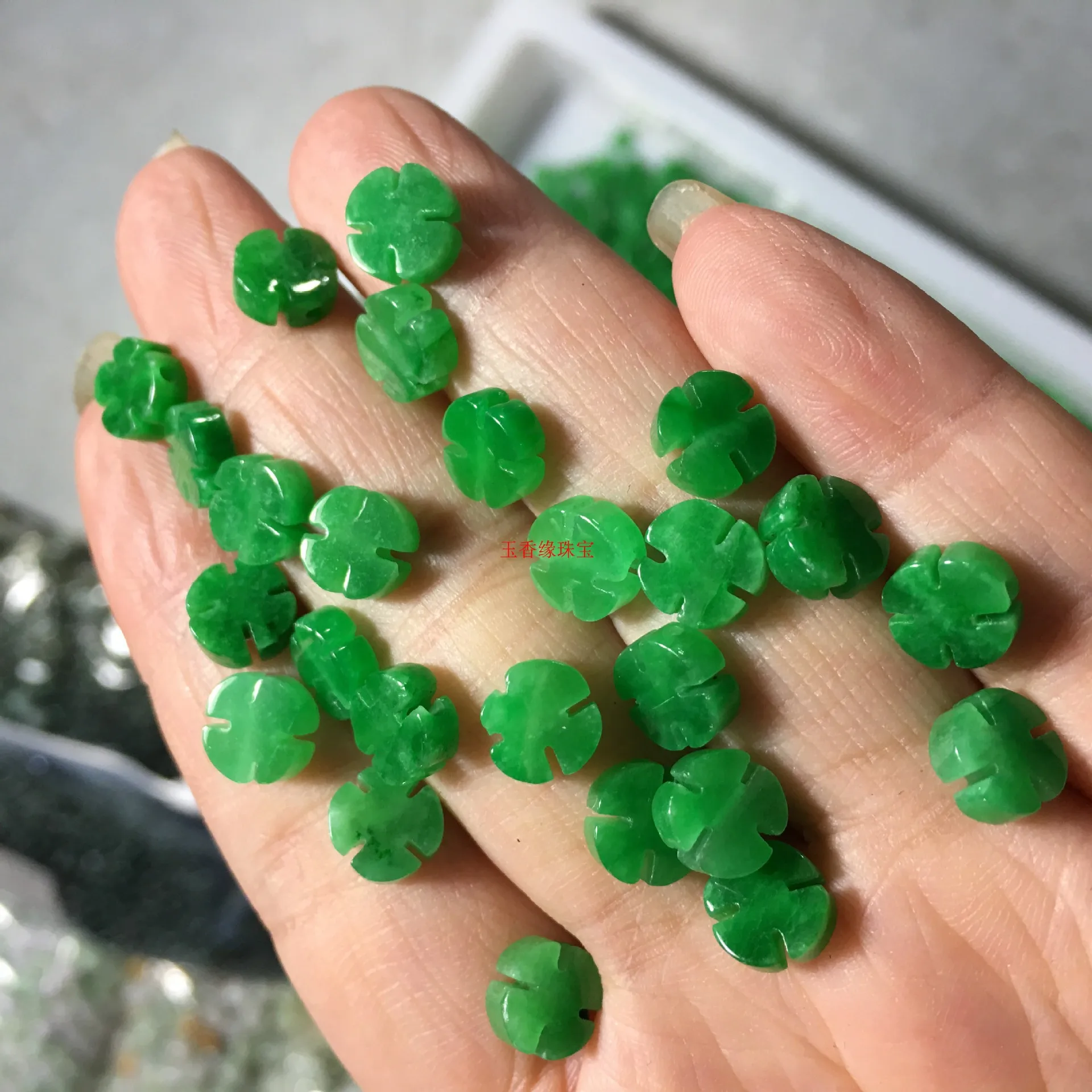10pc Natural A Green Jade Cross Flower Beads DIY Bracelet Bangle Charm Jewellery Accessories Amulet Gifts Women Men