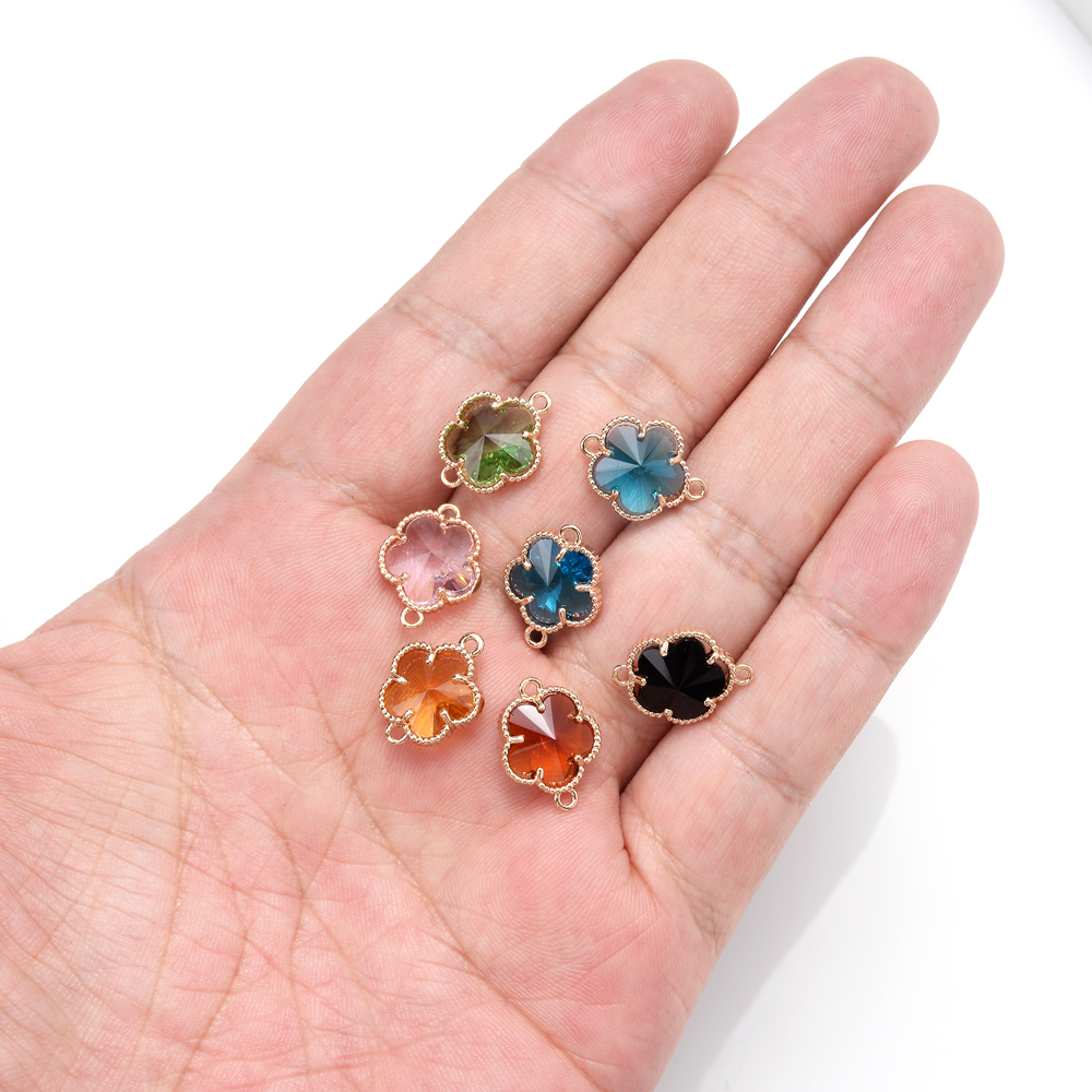 12x15mm 10pcs Crystal Charms Alloy Flower Shape Double hole Enamel Pendant For Jewelry Making Diy Necklace Bracelet Pendant