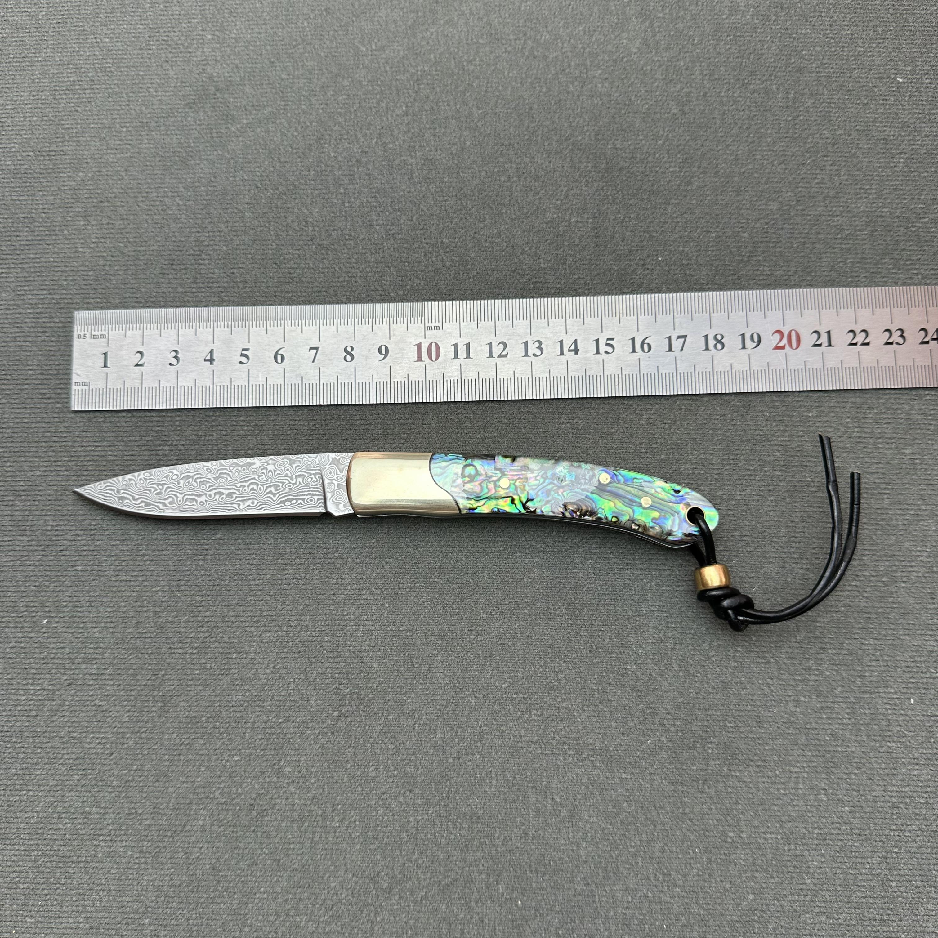Steel Rose Handmade Damascus Pocket Knife Top167 Layers VG10 Steel Abalone Shell & Ebony Handle Copper Head EDC Fishing Outdoor