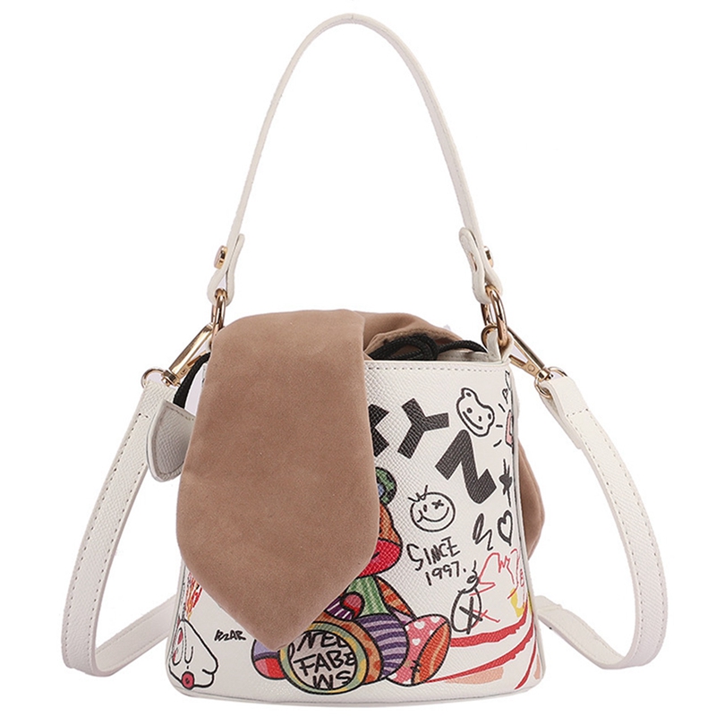 NEW-Bear Pleated Bag Graffiti Pattern Handbag, Match Every Look, Women's Summer Fashion, Minority Style Crossbody Bag