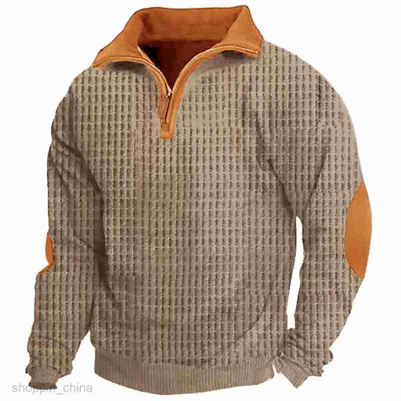 Men's Hoodies Sweatshirts Spring and Autumn Fitness Sports Fashion Casual Solid Color Checkered Block Sweater Male Stand up Collar
