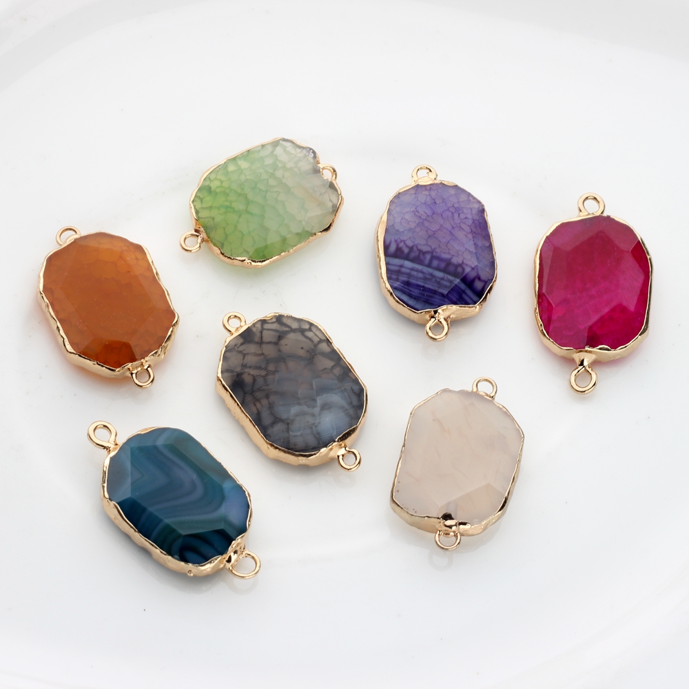 Natural Stone Charms Pendant Colorful Birthstone Double Hole Connector Charms 1pcs For DIY Jewelry Bracelet Accessories