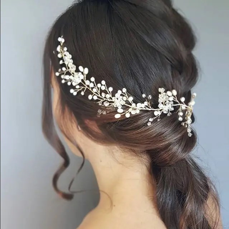 Bride Crystal Headband Bridal Hair Vine Hair Jewelry Pearl Leaf Hair Ornaments Rhinestone Crown Wedding Hair Accessories