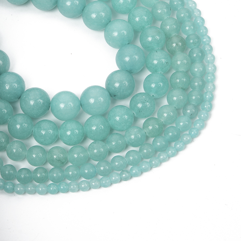 Natural Stone Beads Cyan Chalcedony Charm Round Loose Beads for Jewelry Making Needlework DIY Bracelet Strand 4-12 MM